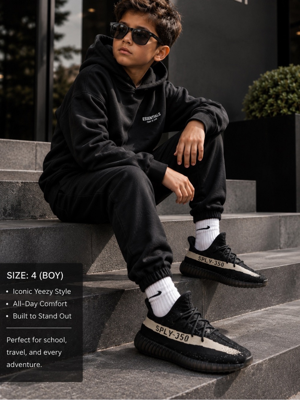 Yeezy size 4 Black and White SPLY-350 Sneakers